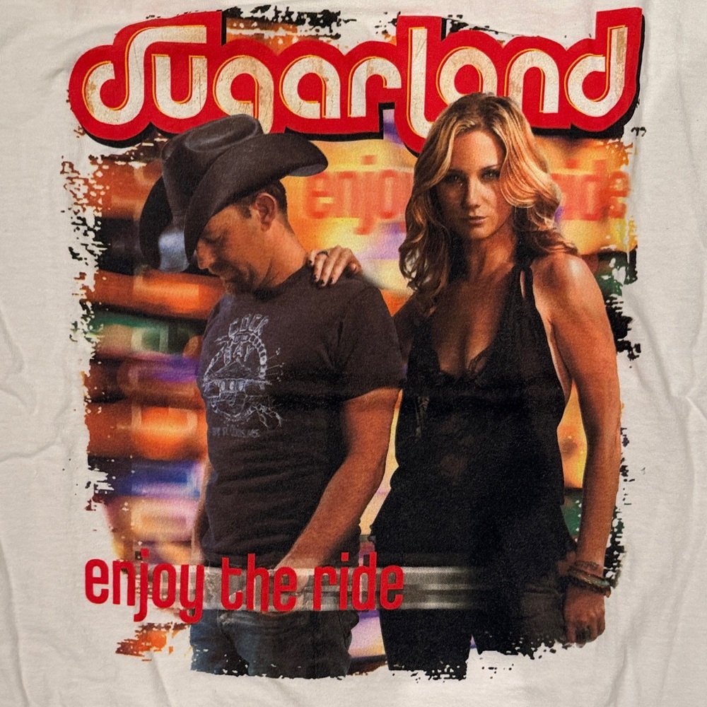 Sugar White Graphic Tee with Red Logo and Multicolor Print band vintage t-shirt